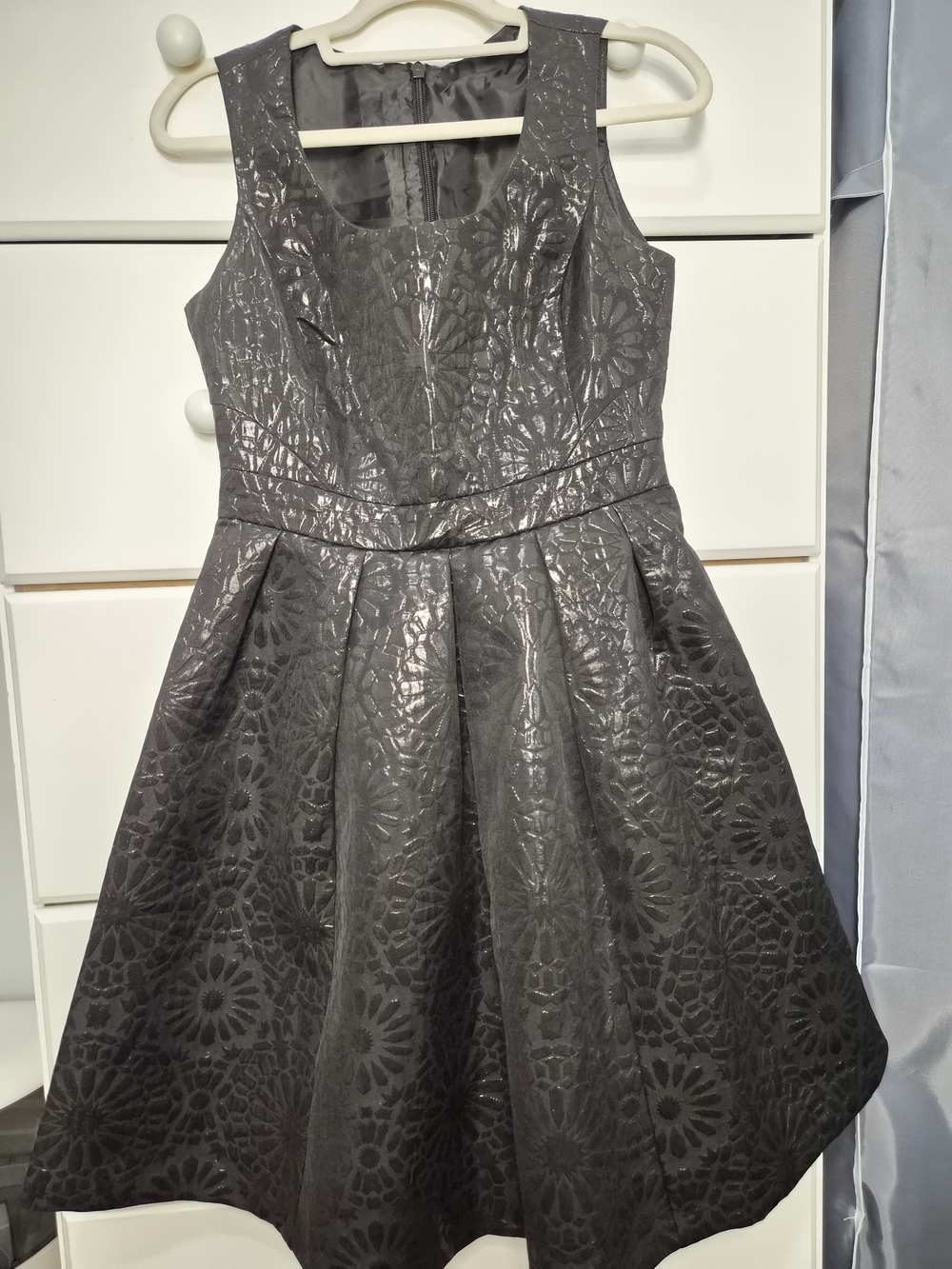 New York & Company Black Floral Jacquard Fit-and-Flare Midi Dress